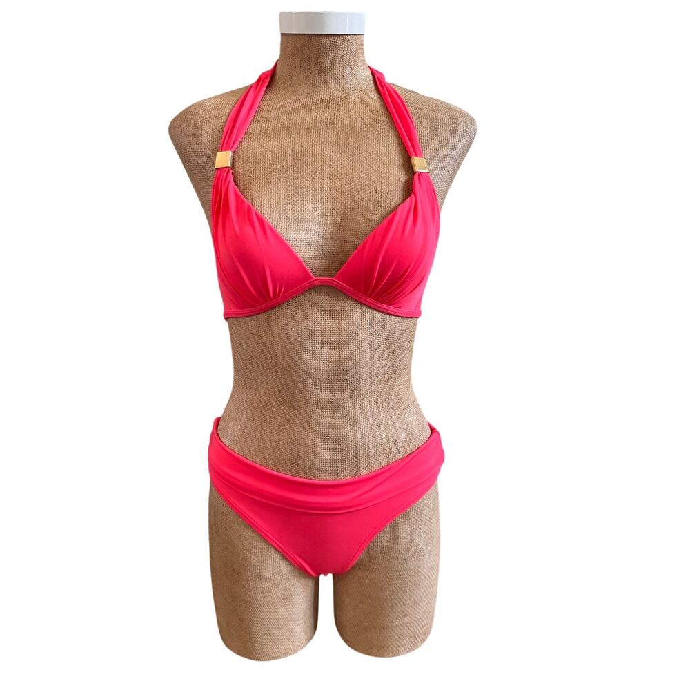 Victoria Secret Blush Push Up Bikini Bathing Swim Suit Gold Hardware Size XS Y2K